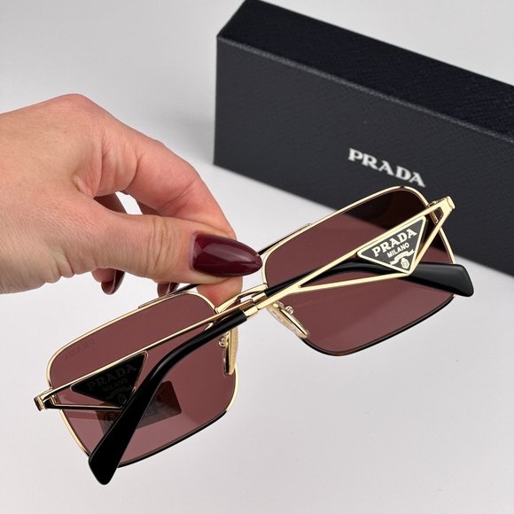Prada PRA52S 5AK08S Sunglasses Gold Dark Violet Pilot Unisex PR A52S - Picture 4 of 12